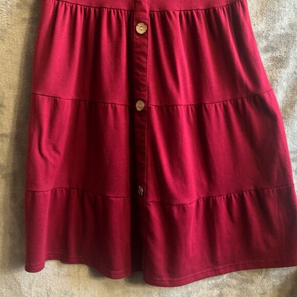 Burgundy Faux Button Down Sleeveless V Neck Fit & Flare Tank Dress Size Small - Picture 4 of 5